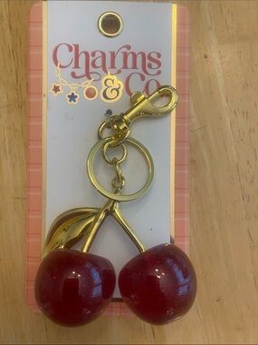 Charms & Co Gold & glossy & sparkly large Cherry bag charm Keychain NWT